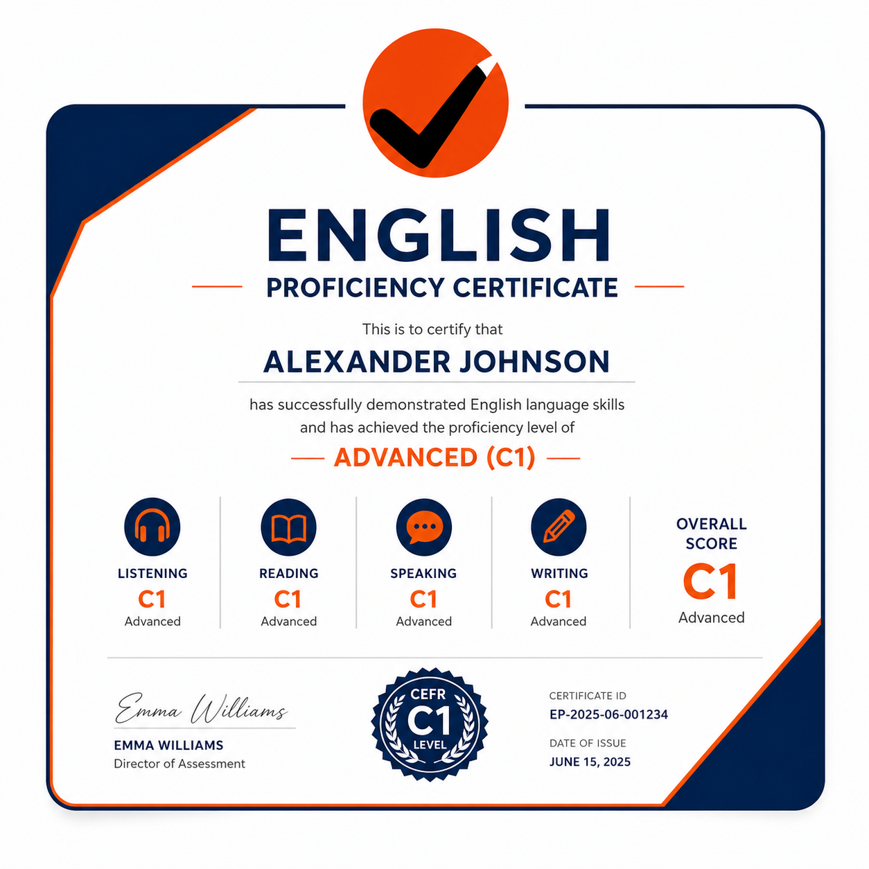 English Proficiency Certification (Multi Level A1-C2)